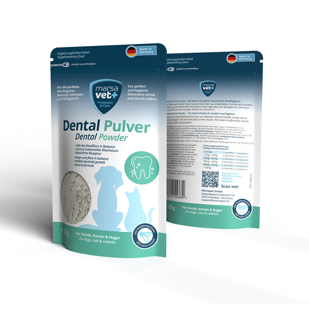 Marsavet Dental Zahnpulver für Hunde, Katzen und Nagetiere mit Insektenprotein - 125 g – Ergänzungsfutter