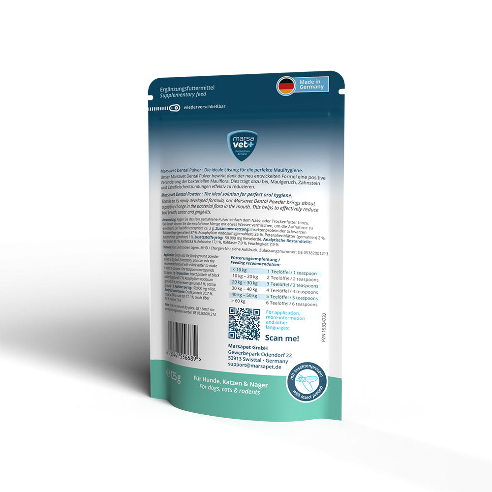 Marsavet Dental Zahnpulver für Hunde, Katzen und Nagetiere mit Insektenprotein - 125 g – Ergänzungsfutter, Bild 3