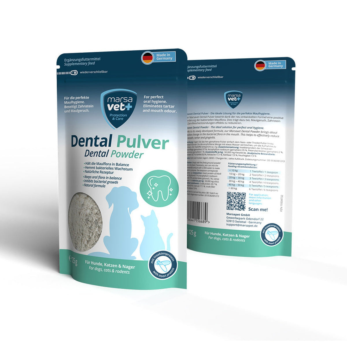 Marsavet Dental Tooth Powder for Dogs, Cats and Rodents with Insect Protein - 125 g - Supplementary Feed