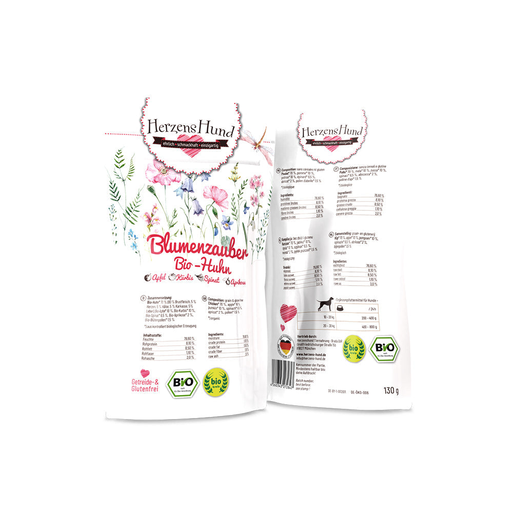 HerzensHund Blumenzauber - Bio-Huhn mit Bio-Apfel für Hunde – Nassfutter, Bild 2