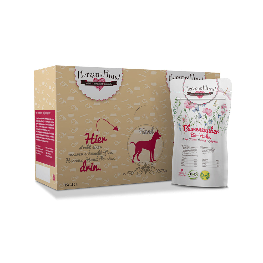 HerzensHund Blumenzauber - Bio-Huhn mit Bio-Apfel für Hunde – Nassfutter