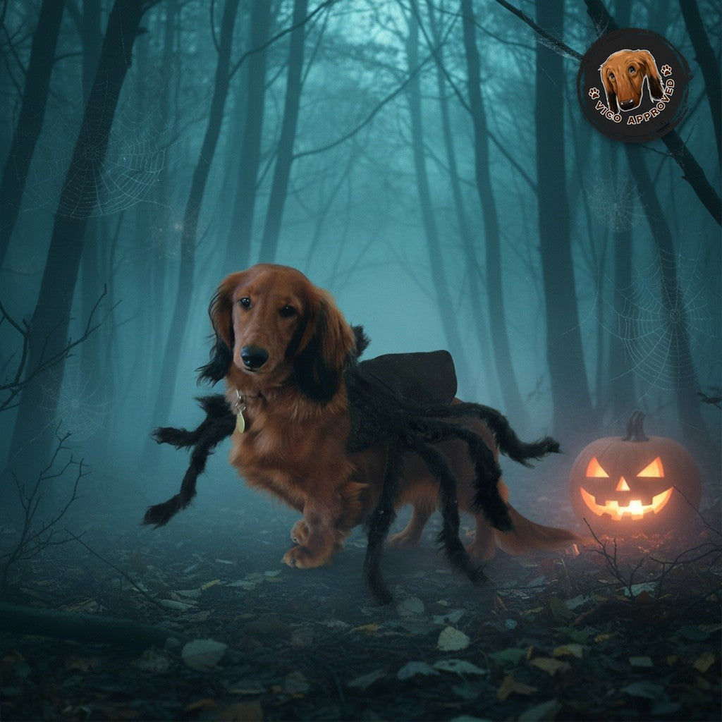 Vico mit dem SpookySpider Hundekostüm