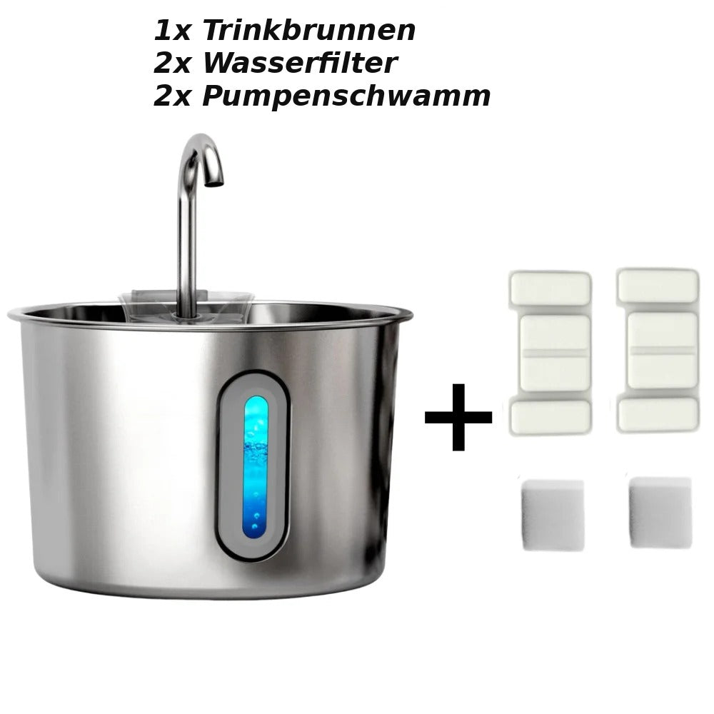 AquaVico Trinkbrunnen Lieferumfang: 1 Trinkbrunnen, 2 Wasserfilter, 2 Pumpenschwämme
